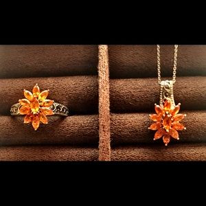 Fire Opal Ring and Pendant in Sterling Silver